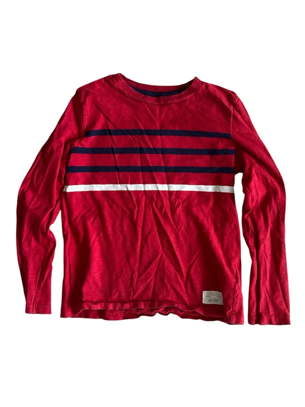 GAP Red Long-Sleeve Stripe Tee with Navy & White Accents Size 6/7